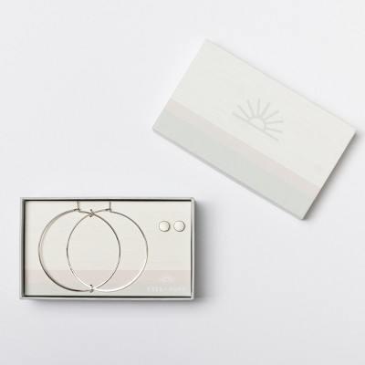 Totalee Gift Silver Geometric Circle Earring Set Burnished Brass silver