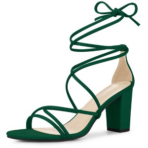Perphy Women's Faux Suede Open Toe Lace Up Strappy Chunky Heel Sandals - 1 of 4