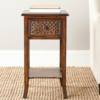 Ernest Dark Brown Birch Wood Accent Table with Storage