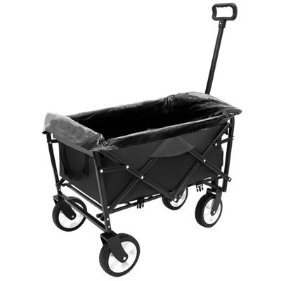 VisioGear Multi-use Bag Collapsible Foldable Wagon Cart, Beach Wagon Grocery Cart with Liner Bag and Cover, Black, 25.98"*17.32"*37.4"