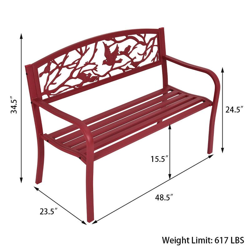 Costway Patio Garden Bench Park Yard Outdoor Furniture Cast Iron Porch Chair Red, 2 of 9