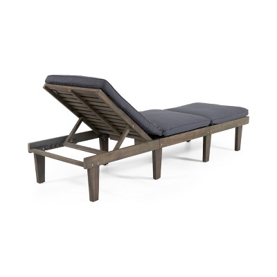 Acacia Wood Outdoor Chaise Lounge with Full-Length Cushion - Gray