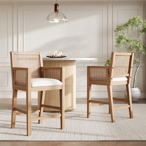 Christopher Knight Home Linnea French Country Handwoven Rattan Rubberwood Upholstered Counter Stools (Set of 2) - 1 of 4