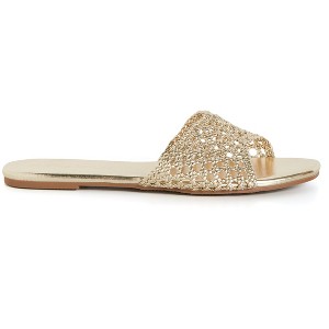 Women's Plus Size WIDE FIT Weave Flat Slide - gold | CITY CHIC - 1 of 4