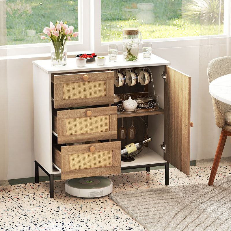 Tangkula Set of 2 Rattan Sideboard Buffet Cabinet Accent Cabinet w/ 1 Door & 3 Drawers, 5 of 11