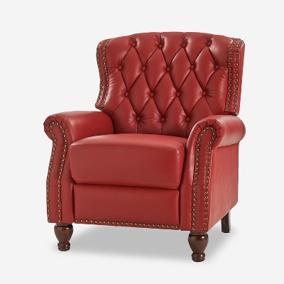 Justine Transitiona Wooden Upholstery Genuine Leather Recliner with Nailhead Trim for Living Room and Bedroom  | ARTFUL LIVING DESIGN