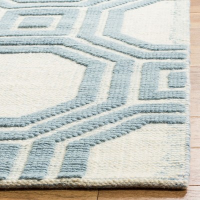 Ivory and Light Blue Geometric Wool 4' x 6' Area Rug