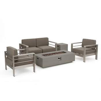 Cape Coral 5pc Aluminum and MGO Seating Set with Fire Table Khaki/Light Gray - Christopher Knight Home