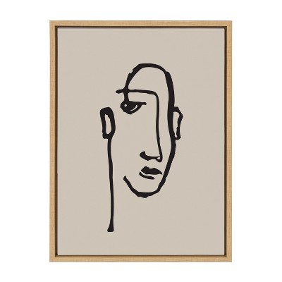 Minimalist Neutral Line Art Face Framed Canvas, 18x24