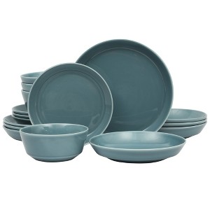 Gibson Home Summer Shades 16 Piece Plates and Bowls Dishes Service for 4 Porcelain Dinnerware Set - 1 of 4