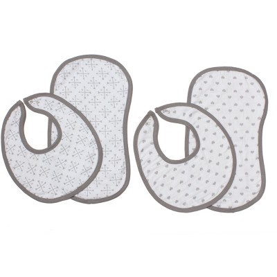 Bacati - Love/Hearts Muslin 4 pc set of Bibs & Burp Cloths Set, Gray