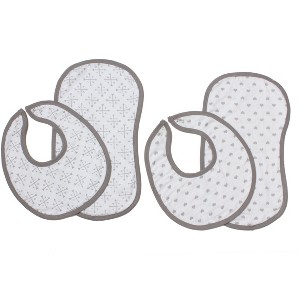 Bacati - Love/Hearts Muslin 4 pc set of Bibs & Burp Cloths Set, Gray - 1 of 4