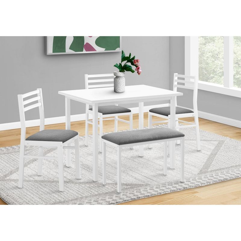 White Metal and Laminate 40" Rectangular Dining Set with 4 Chairs