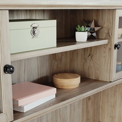 Chalk Oak Office Hutch with Glass Doors and Adjustable Shelves