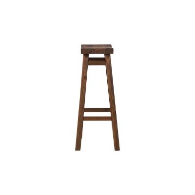 Chestnut Brown Solid Wood Backless Saddle Bar Stools, Set of 2