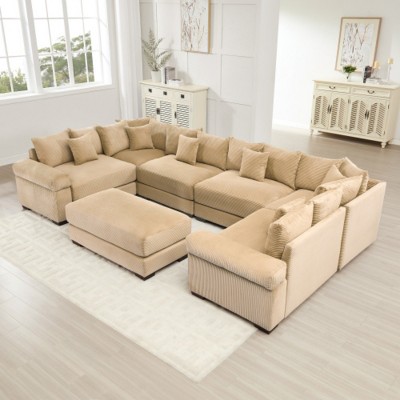 Oversized Modular Corduroy Sectional Sofa with Extra-Wide Armrests, Convertible 6-Seat Cloud Couch for Living Room or Bedroom-The Pop Home