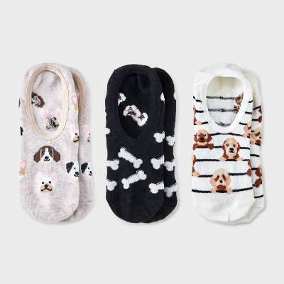 Women's Dogs 3pk Liner Socks - Oatmeal Heather/Black/Ivory 4-10: Recycled Polyester Knit, Hidden Gel Heel Grip, Machine Washable