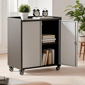 35.43" Locking Metal Cabinet with Wheels, Heavy Duty Garage Storage Cabinet with Door and Adjustable Shelves, Rolling Tool Cart Cabinets - 1 of 4