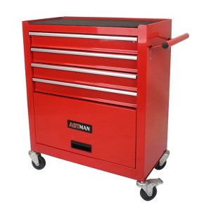 4 Drawers Multifunctional Tool Cart with Wheels, Metal Rolling Tool Cart Storage Cabinet Parking Brakes, Pull Handle, Garage Workshop Warehouse Repair - 1 of 4