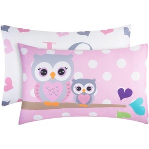 Everyday Kids 2-Pack Pillowcases 30x20” – Soft, Breathable 100% Cotton Percale – Perfect for Toddler Girl Twin/Full Bed – Owls Design - 1 of 4