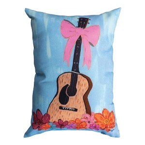 Manual Woodworkers and Weavers 18"x13" Climaweave Pillow – Guitar with Bows Design, Rectangular Musical Accent Cushion - 1 of 3