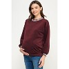 Hello Miz Women's Velvet Striped Neckline Long Sleeve Maternity Sweatshirt Top - 2 of 4