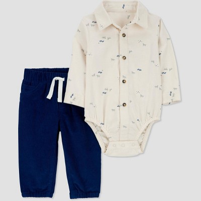 Image of Carter's Just One You®️ Baby Boys' Button-Down Top & Bottom Set - Cream/Blue 3M