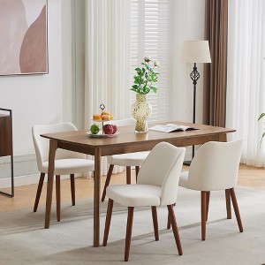 Dining Chair Set of 4, Linen Upholstered Dining Chair with Solid Wood Legs, Wing Backrest, Wooden Kitchen Chair - 1 of 4