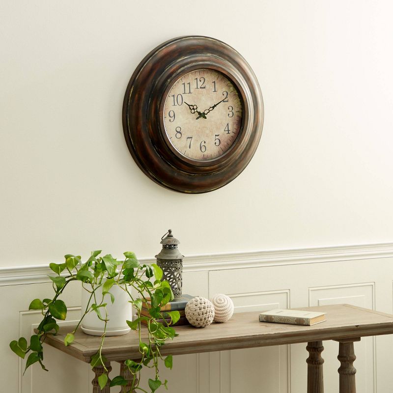 24&#34;x24&#34; Metal Wall Clock with Fluted Frame Brown - Olivia &#38; May, 2 of 9
