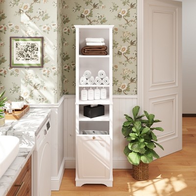 64" Tall Bathroom Storage Cabinet for Small Space, Floor Standing Cabinet for Living Room Bathroom Home Office Kitchen