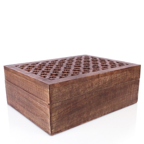 Mela Artisans Wood Keepsake Box With Hinged Lid In Trellis Design Medium  Polish Finish Extra Large : Target