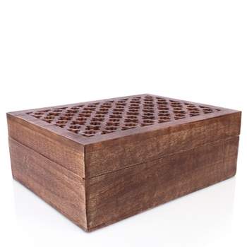 Mela Artisans Wood Keepsake Box with Hinged Lid in Trellis Design Medium Polish Finish Extra Large