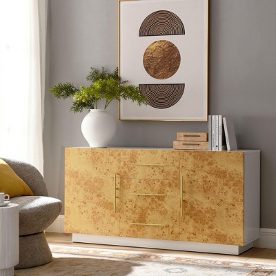 Abel 59'' White Burl Wood Sideboard with Gold Handles