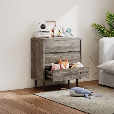 KTMBDW Farmhouse 3-Drawer Nightstand, Chest of Drawers for Bedroom, Wooden Bedroom Dresser with 3 Storage Drawers, Gray
