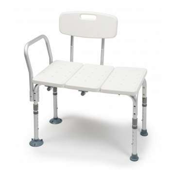 Graham Field 7927KD-1 Reliable Plastic Bariatric Adjustable Knock Down Transfer Shower Bench Seat w/ Drain Holes and Backrest, 350 Lb Capacity, White