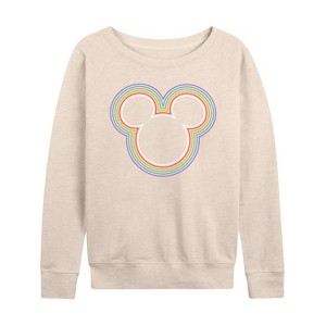 Women's - Disney - Mickey Head Rainbow Outline Lightweight French Terry Wide Neck Long Sleeve Shirt - 1 of 4