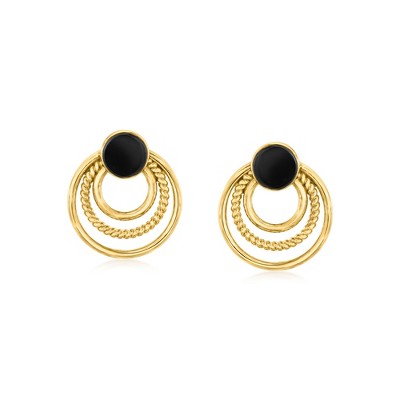 Ross-Simons Onyx Triple-Circle Drop Earrings in 18kt Gold Over Sterling