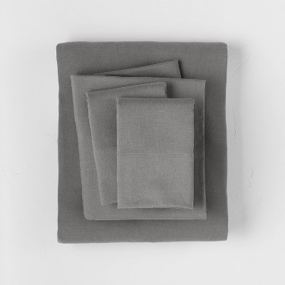 Queen Linen Blend Sheet Set Dark Gray - Casaluna™