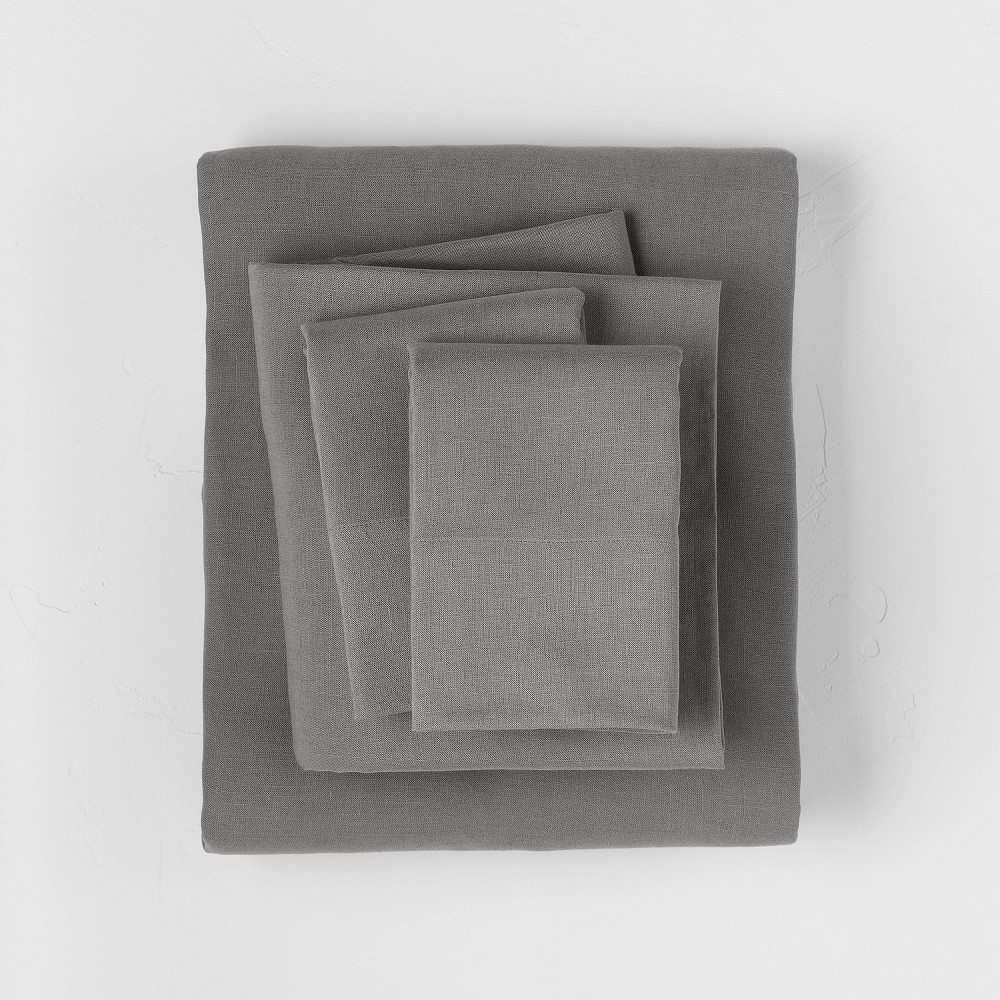 Photos - Bed Linen Queen Linen Blend Sheet Set Dark Gray - Casaluna™
