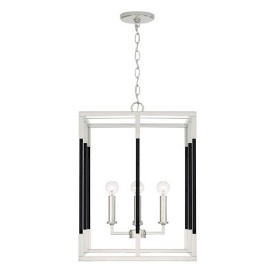 Polished Nickel and Black 4-Light Lantern Pendant