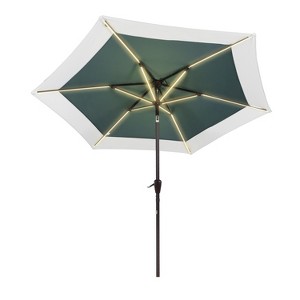 JONATHAN Y Spencer 9 ft. Classic Coastal 2-Tone Solar LED Market Patio Umbrella with 12 LED Strip Lights, Auto-Tilt, Crank and UV Protection - 1 of 4