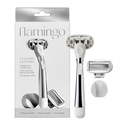 Flamingo 5-Blade Women's Razor - 1 Razor Handle + 2 Razor Blade Refills - Polished Chrome