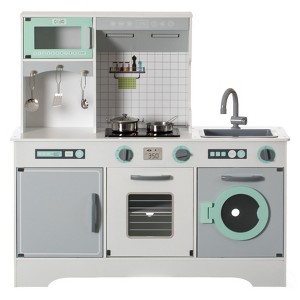 Gardenised Wooden Play Kitchen Toy, Light on Microwave, Cabinet, Washer, Sound Electronic Stove, Microwave and Sink Ages 3+ - 1 of 4