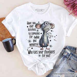 Funny Mouse Sarcastic T-Shirt, Who Ties Your Shoelaces Humor Quote Tee White XS - 1 of 4