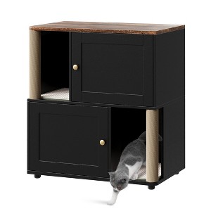 Cat Litter Box Enclosure, Hidden Litter Box Cabinet Furniture with Double-Layer Litter Mats and Scratching Board for 2 Cats - 1 of 4