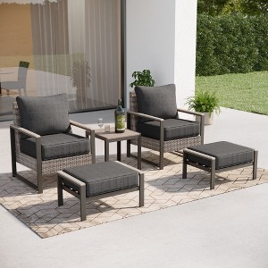 Sonkuki Outdoor Furniture Set Patio Conversation Sofa with Coffee Table Set, All-Weather PE Rattan Couch with Cushion - 1 of 4