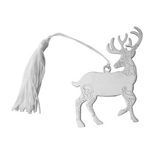Slickblue Reindeer Ornament with Scroll Design - Polished Nickel, White Tassel, Holiday Tree Keepsake Gift - 1 of 3