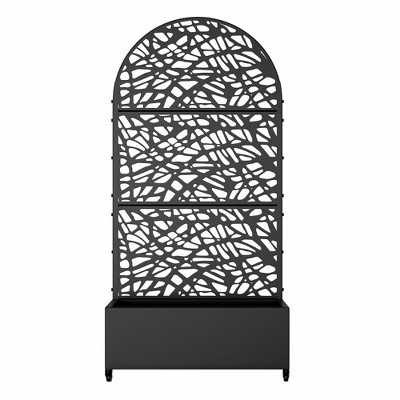 Lirago Metal Planter Box privacy screen Garden Bed with Trellis and Wheels - Black- 6 ft. H x 3 ft. W
