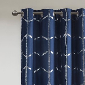 Gracie Mills Isabelle Metallic Geometric Total Blackout Grommet Top Curtain Panel - 1 of 4