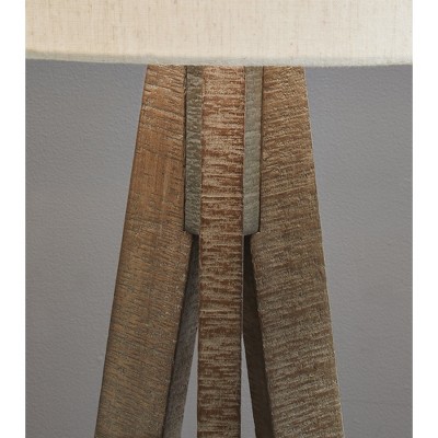 Contemporary Brown Wood Tripod Floor Lamp with Drum Shade